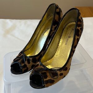 Peep Toe Leopard Calf Hair Heels by Franco Barbieri. Size 9.5, Made in Italy